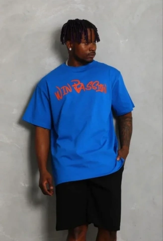 Erkek Baskılı T-Shirt Kısa Kol Bisiklet Yaka Regular Fit Rahat Kalıp Günlük Tişört - Saks Mavisi