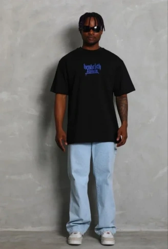 Erkek Baskılı T-Shirt Kısa Kol Bisiklet Yaka Regular Fit Rahat Kalıp Günlük Tişört - Siyah