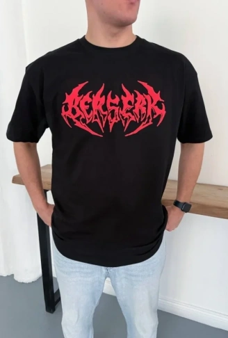 Erkek Baskılı T-Shirt Yazlık Kısa Kol Bisiklet Yaka Rahat Kalıp Tişört - Siyah