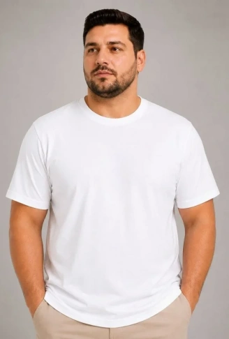 Erkek Battal Big Size Basic Tişört Bisiklet Yaka Rahat Kalıp T-Shirt - Beyaz
