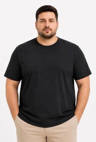Erkek Battal Big Size Basic Tişört Bisiklet Yaka Rahat Kalıp T-Shirt - Siyah