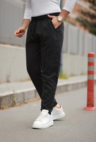 Erkek Beli Bağcıklı çizgili Pantolon