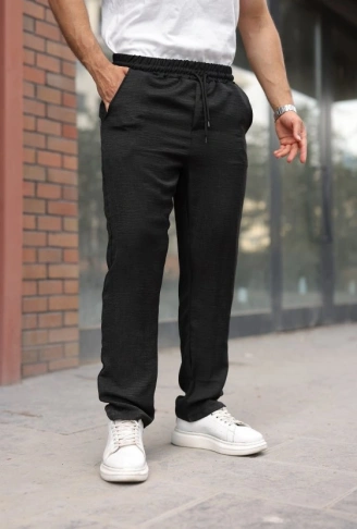 Erkek Beli Lastikli Pera Keten Pantolon