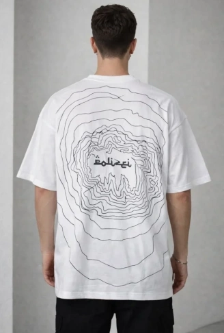 Erkek Bisiklet Yaka Baskılı Kısa Kollu Tişört Streetwear Günlük Basic Pamuklu T-shirt - Beyaz