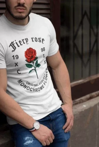 Erkek Bisiklet Yaka Baskılı Oversize T-Shirt - Beyaz