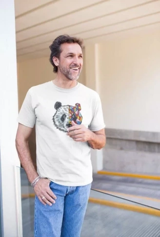 Erkek Bisiklet Yaka Baskılı Oversize T-Shirt - Beyaz