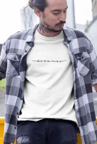 Erkek Bisiklet Yaka Baskılı Oversize T-Shirt - Beyaz