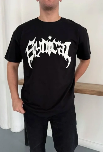 Erkek Bisiklet Yaka Ön Baskılı  Kısa Kollu Tişört Streetwear Günlük Basic Pamuklu T-shirt - Siyah