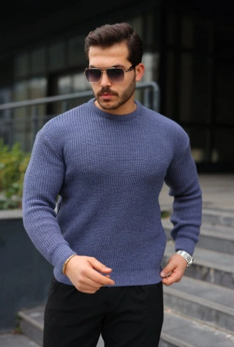 Erkek Bisiklet Yaka Örme Kazak