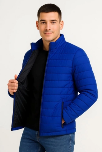 Erkek Bomber Mont Ceket – Su İtici Kumaş, Kapitone Astarlı, Fermuarlı, Kışlık - Saks Mavisi