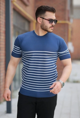 Erkek çizgi Desenli Bisiklet Yaka Kısa Kollu T-sihrt