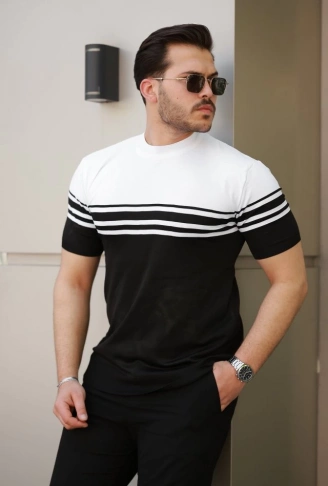 Erkek çizgili Kısa Kollu T-shirt