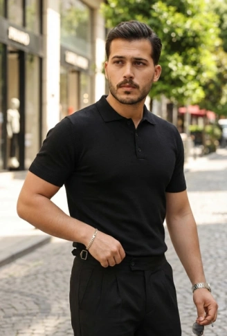 Erkek Düğme Yakalı Kısa Kollu Pamuk Triko Tişört