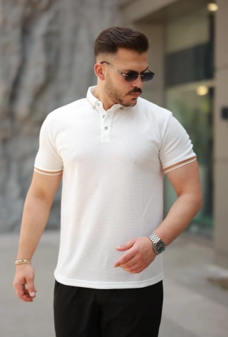 Erkek Düğmeli Yaka Waffle Kumaş Kısa Kollu Tişört