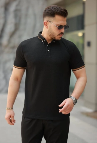 Erkek Düğmeli Yaka Waffle Kumaş Kısa Kollu Tişört