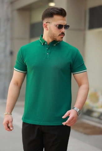 Erkek Düğmeli Yaka Waffle Kumaş Kısa Kollu Tişört