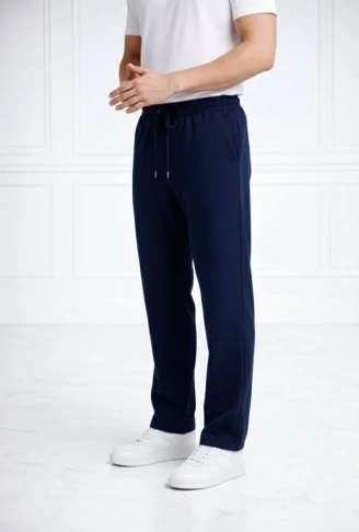 Erkek Düz Paça Beli Lastikli İpli Günlük Spor Eşofman Altı Rahat Fit - Lacivert