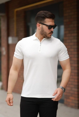 Erkek Fermuarlı Yaka Kısa Kollu Tişört