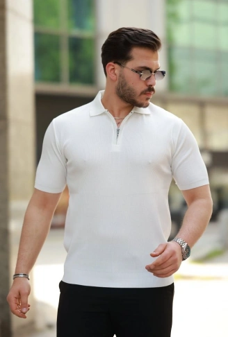 Erkek Fermuarlı Yakalı Kısa Kollu Tshirt