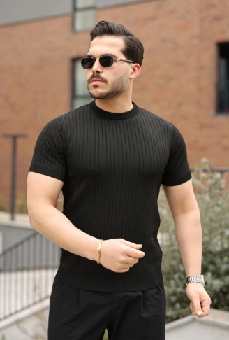 Erkek Fitilli Bisiklet Yaka Triko Tişört