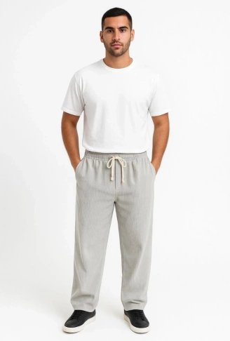 Erkek Fitilli Kadife Cepli Buggy Pantolon Oversize Rahat Kalıp - Gri