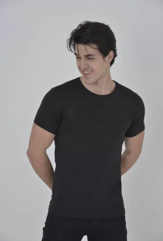 Erkek Gögüs Fileli Slim Fit T-shirt - Siyah