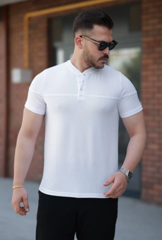 Erkek Hakim Yakalı Kısa Kollu Pamuklu T-shirt