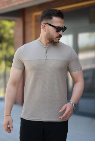 Erkek Hakim Yakalı Kısa Kollu Pamuklu T-shirt