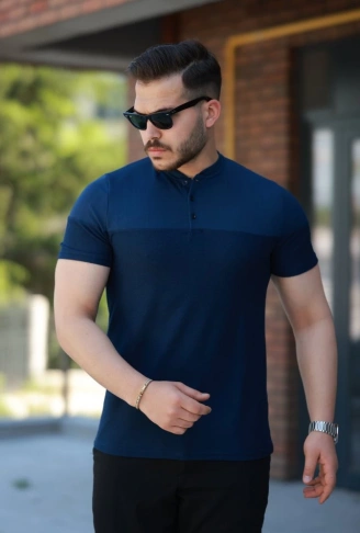 Erkek Hakim Yakalı Kısa Kollu Pamuklu T-shirt