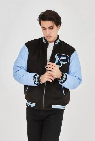 Erkek İçten Elyaf Ve Astarlı Kolları Suni Deri Ceket - Mavi