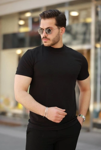 Erkek Ince çizgi Dokulu Kısa Kollu T-shirt