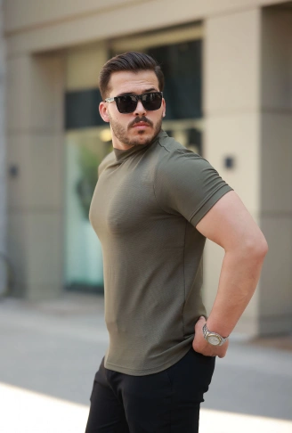 Erkek Ince çizgi Dokulu Kısa Kollu Tişört