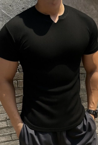 Erkek Kısa Kollu Bisiklet Yaka Burgu Bluz