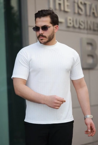 Erkek Kısa Kollu örgü Kumaş Bisiklet Yaka T-shirt