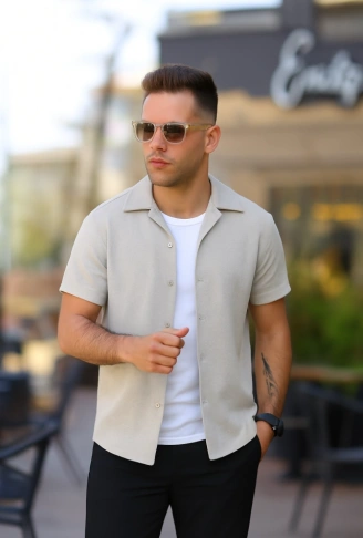 Erkek Kısa Kollu örme Kumaş Pamuklu Gömlek