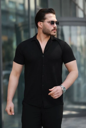 Erkek Kısa Kollu örme Kumaş Pamuklu Gömlek