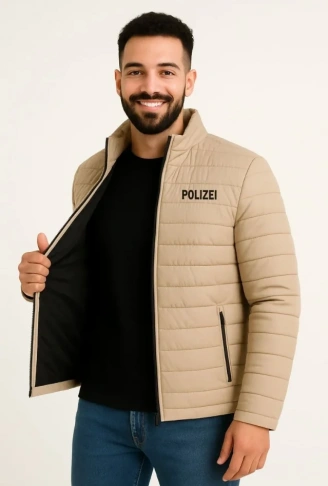 Erkek Mikro Su İtici Kapitone Baskılı Astarlı Fermuarlı Bomber Mont - Bej