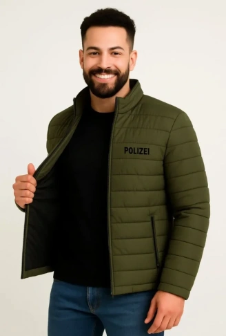 Erkek Mikro Su İtici Kapitone Baskılı Astarlı Fermuarlı Bomber Mont - Haki