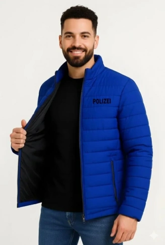 Erkek Mikro Su İtici Kapitone Baskılı Astarlı Fermuarlı Bomber Mont - Saks Mavisi