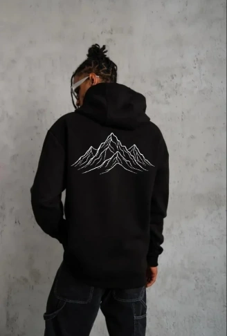 Erkek Nihilist Penguen Özel Tasarım Oversize Kapüşonlu Sweatshirt - Siyah