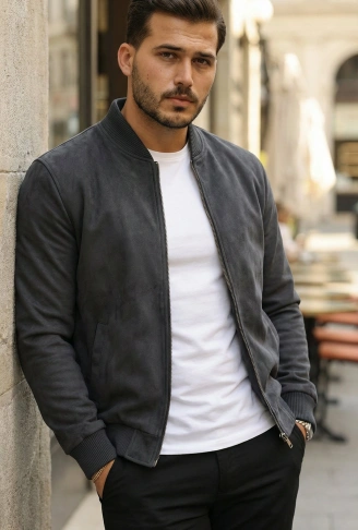 Erkek önden Fermuarlı Içi Astarlı Süet Ceket