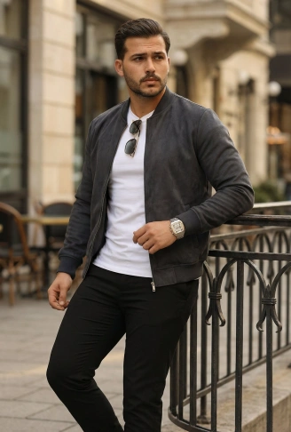 Erkek önden Fermuarlı Içi Astarlı Süet Ceket