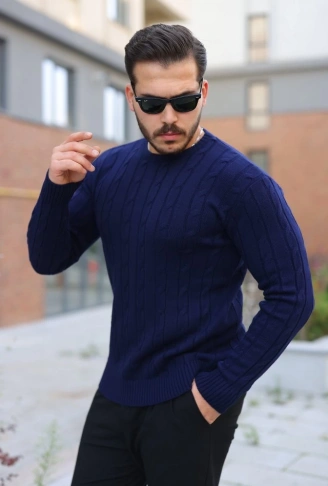 Erkek örgü Desen Bisiklet Yaka Kazak