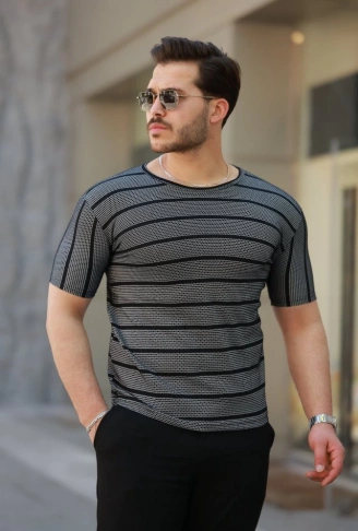 Erkek Petek Desenli Kısa Kollu T-shirt