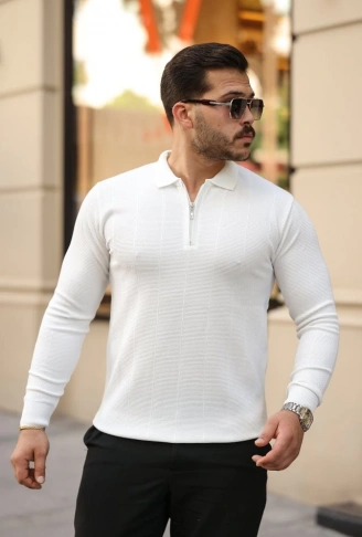 Erkek Pirinç Desenli Uzun Kollu Yakalı Triko