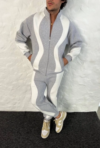 Erkek Premium Parçalı Eşofman Takım - Dik Yaka Fermuarlı Sweatshirt, - Gri