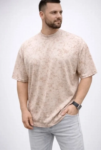 Erkek Premium Tişört OSY Yumuşak Dokulu Yıkamalı Oversize T-Shirt - Bej