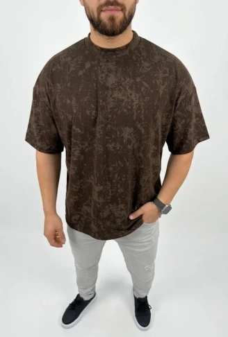 Erkek Premium Tişört OSY Yumuşak Dokulu Yıkamalı Oversize T-Shirt - Kahverengi