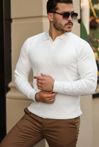 Erkek Saç örgü Desen Uzun Kollu Triko