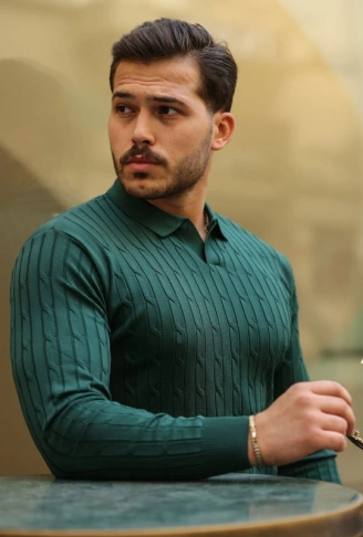 Erkek Saç örgü Desen Uzun Kollu Triko